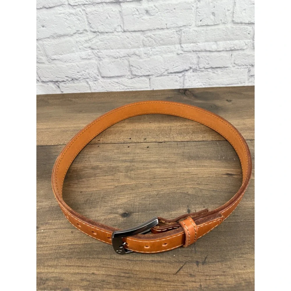 Leather Belt Brown Gunmetal Cross Buckle Casual Western Handmade Style 1.5